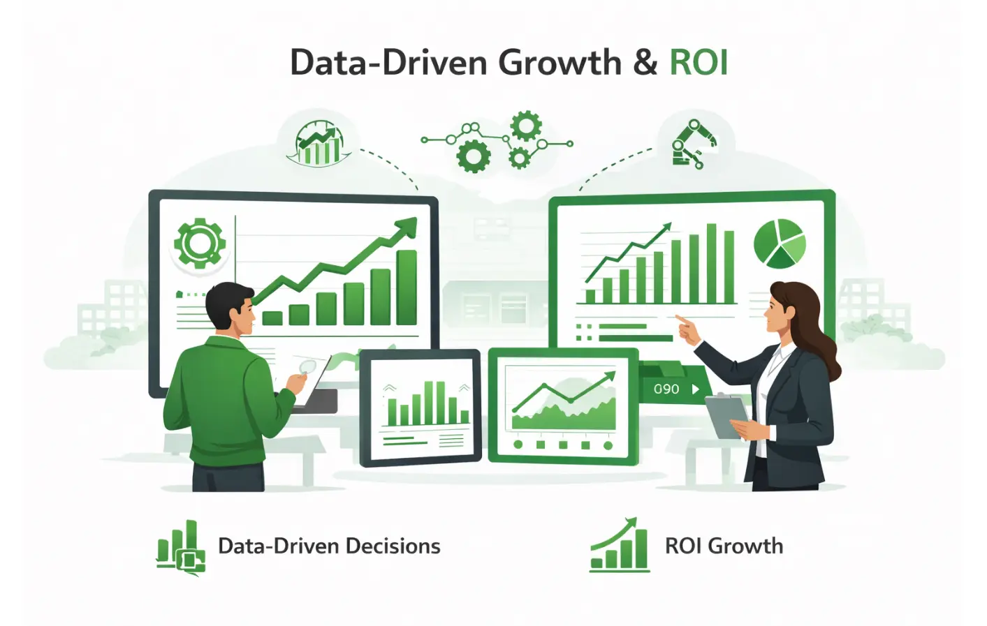 Data-driven growth and ROI visualization with analytics dashboards and charts