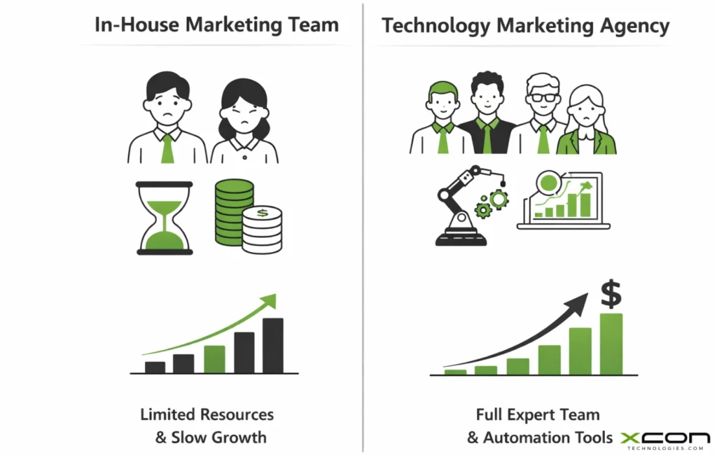 In-house marketing team vs Technology Marketing Agency for B2B Growth comparison for scalable B2B tech marketing
