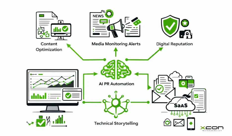 AI-powered PR strategy visualization with automated media monitoring and digital visibility signals.