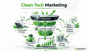 Clean Tech Marketing in Ohio with B2B funnel and trust-first ESG messaging visual
