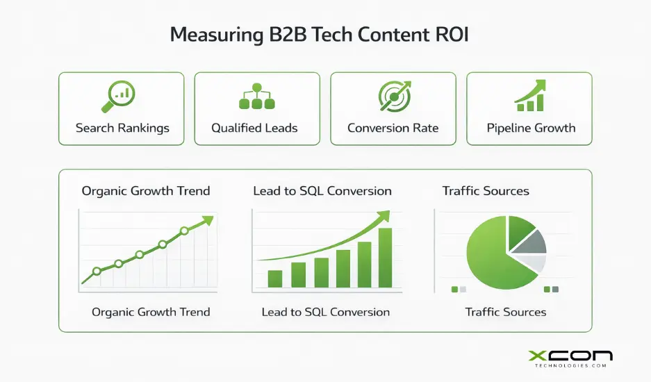 B2B tech content marketing ROI dashboard with SEO and pipeline metrics