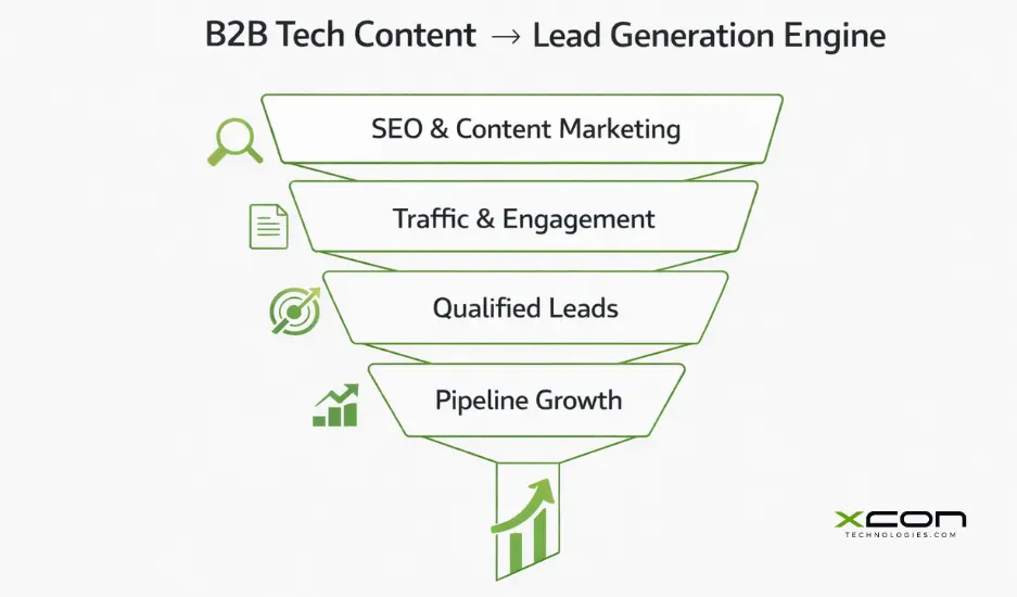B2B tech content lead generation and demand generation funnel diagram