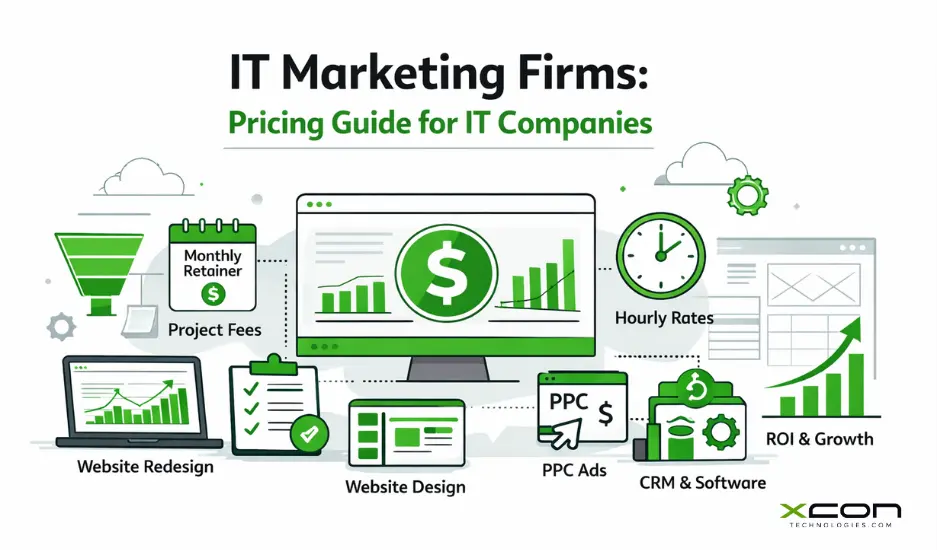IT Marketing Firms pricing guide illustration showing agency pricing models for IT companies