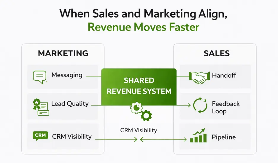 Sales and marketing alignment framework for B2B teams with shared messaging handoff and revenue goals